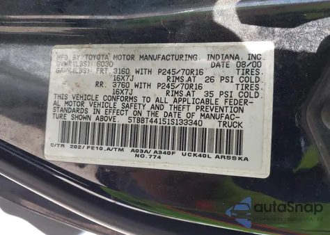 2001 Toyota Tundra Sr5 V8 from USA, damaged, VIN 5TBBT44151S133340